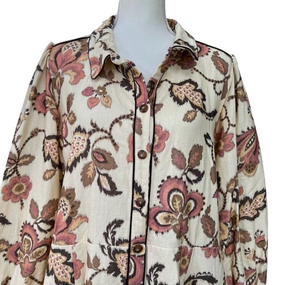 Sezane NWT Zoea Printed Floral Cotton Long Sleeve Button-Down Dress Sz 46 US 14 - Picture 5 of 13